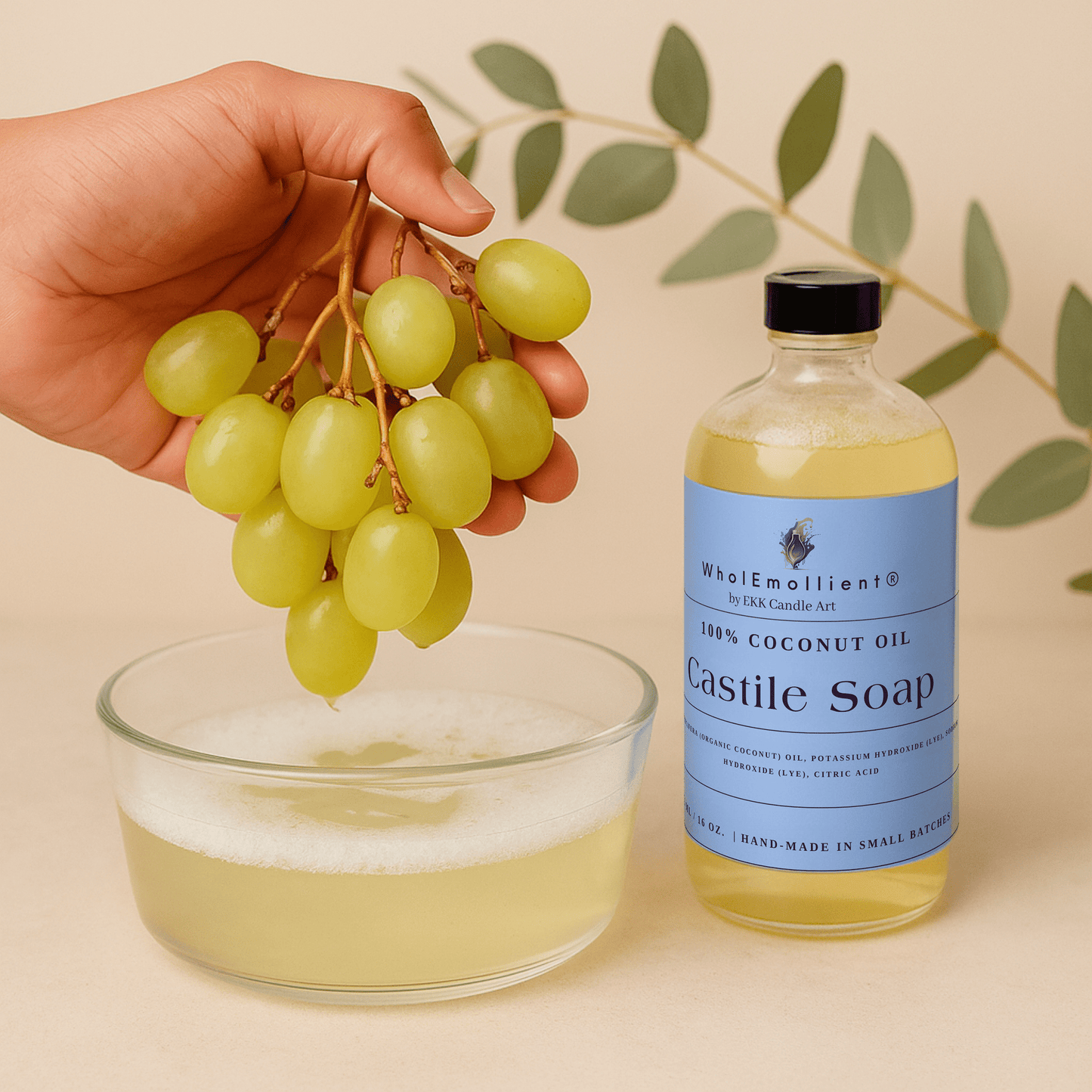 Eco-friendly castile soap made with organic coconut oil – safe for produce wash