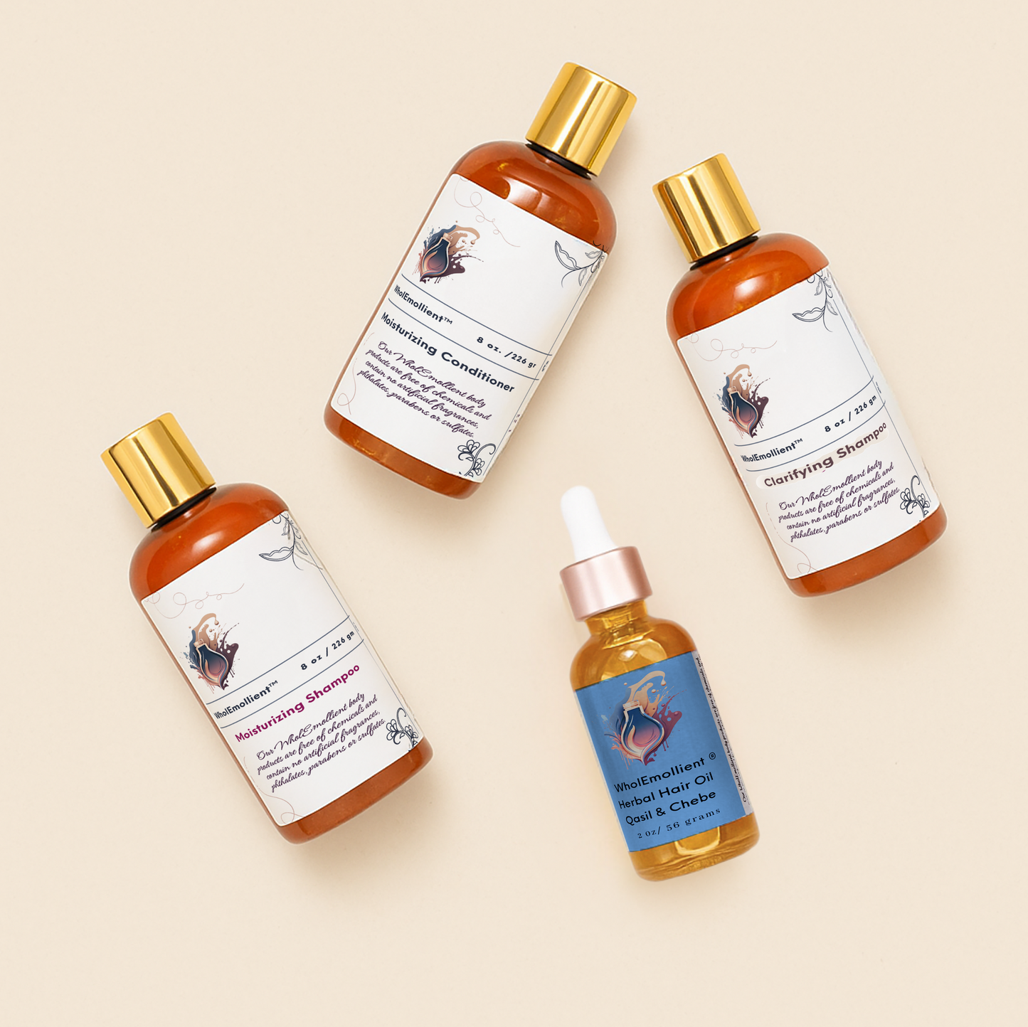 WholEmollient Hair Care Bundle with Chebe and Qasil Herbal Hair Oil