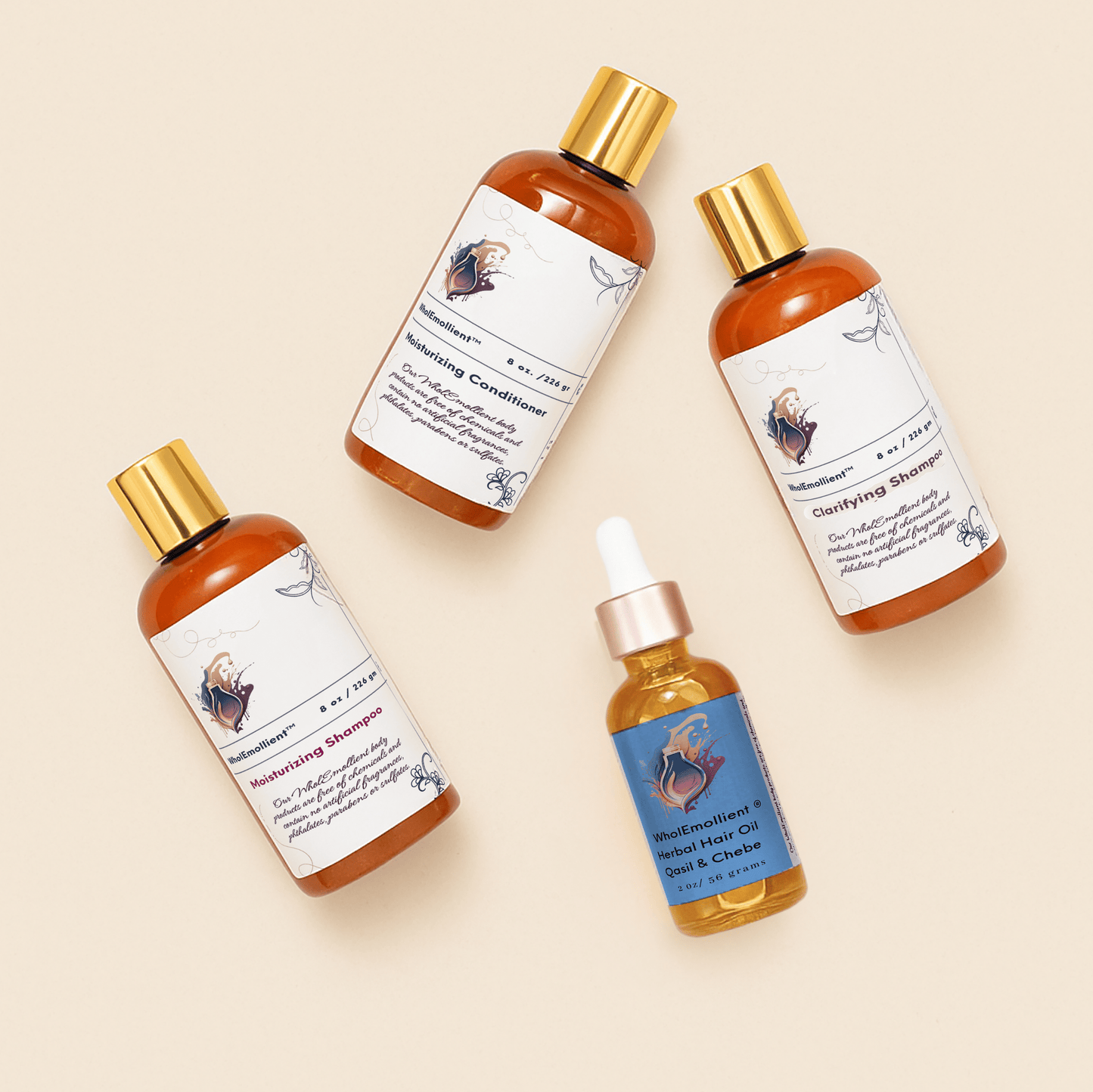 WholEmollient Hair Care Bundle with Chebe and Qasil Herbal Hair Oil