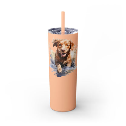 Dog-themed tumbler with straw for hot and cold drinks – pet lover gift idea