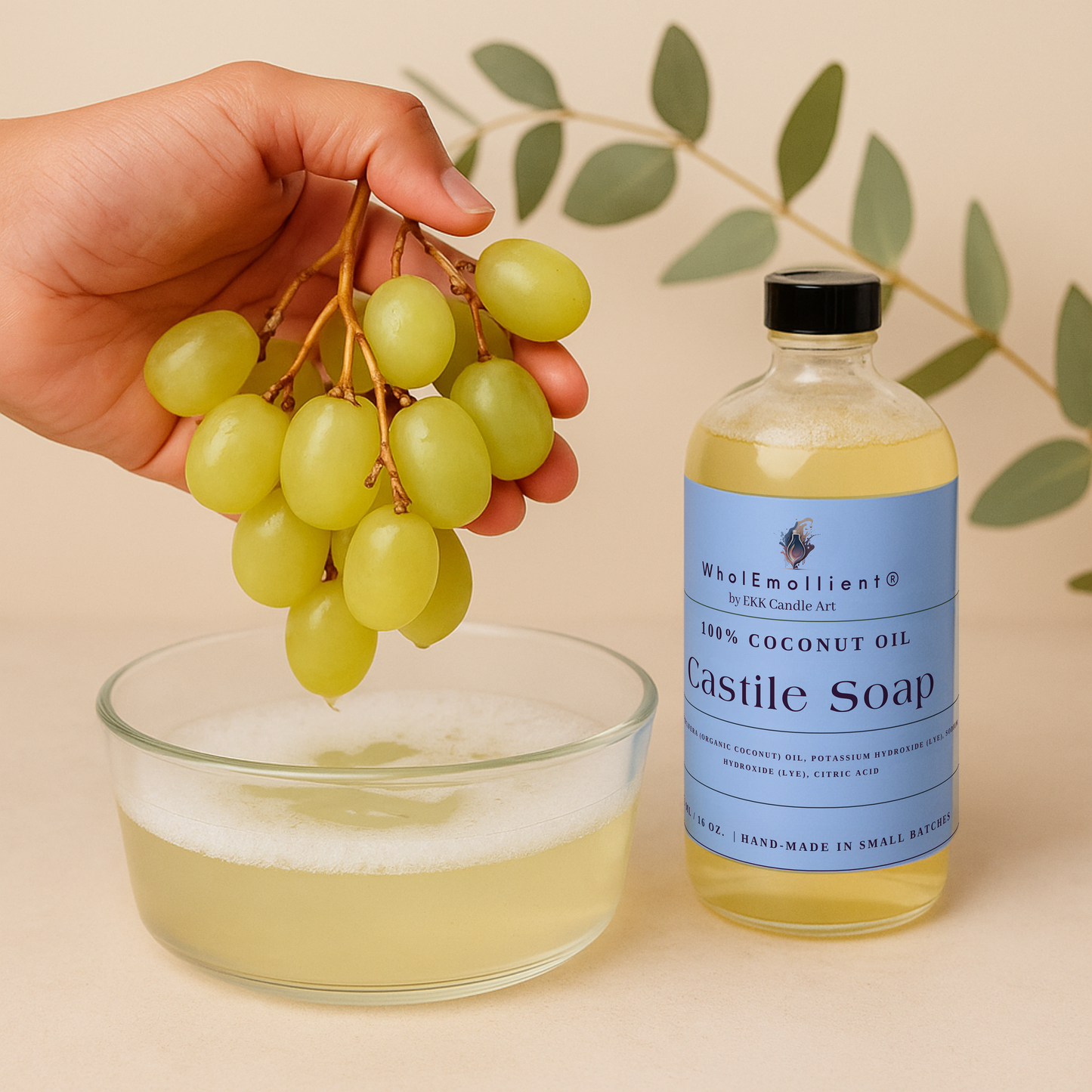Eco-friendly castile soap made with organic coconut oil – safe for produce wash
