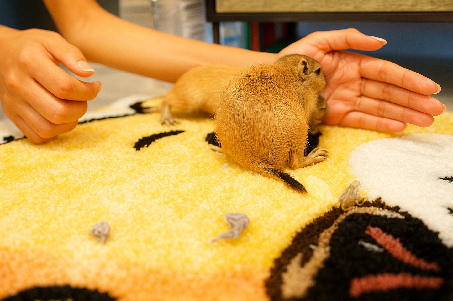Bright colorful handmade prairie dog rug gift idea